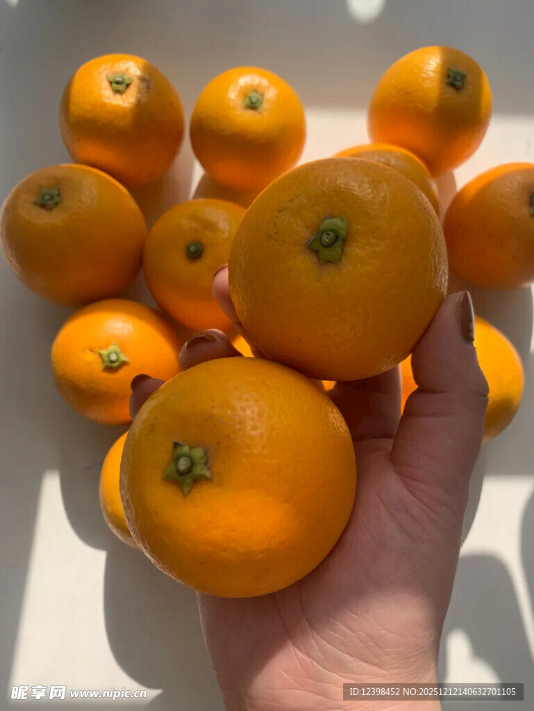 手捧新鲜饱满的小橘子