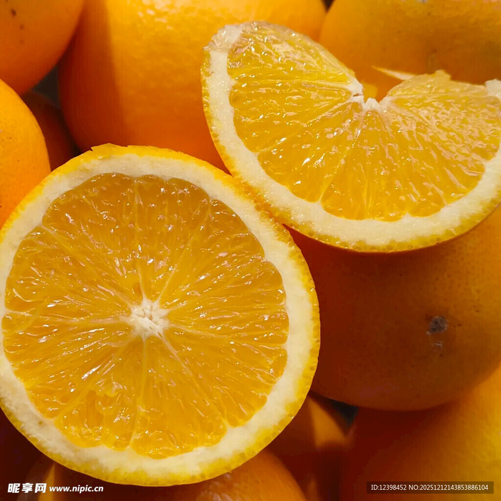 新鲜橙子切片特写