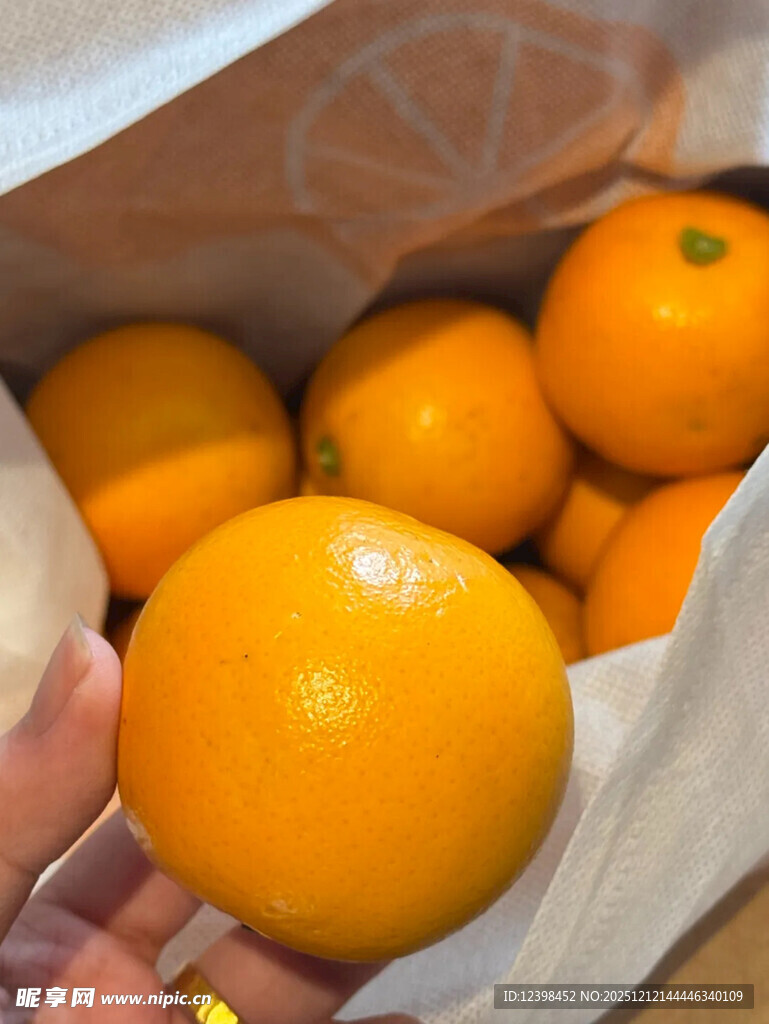 手捧袋中鲜橙