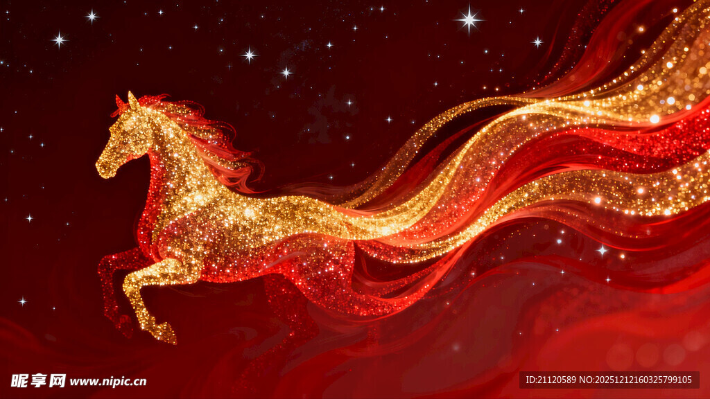 金色骏马奔腾于璀璨星空