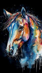 多彩水彩绘骏马