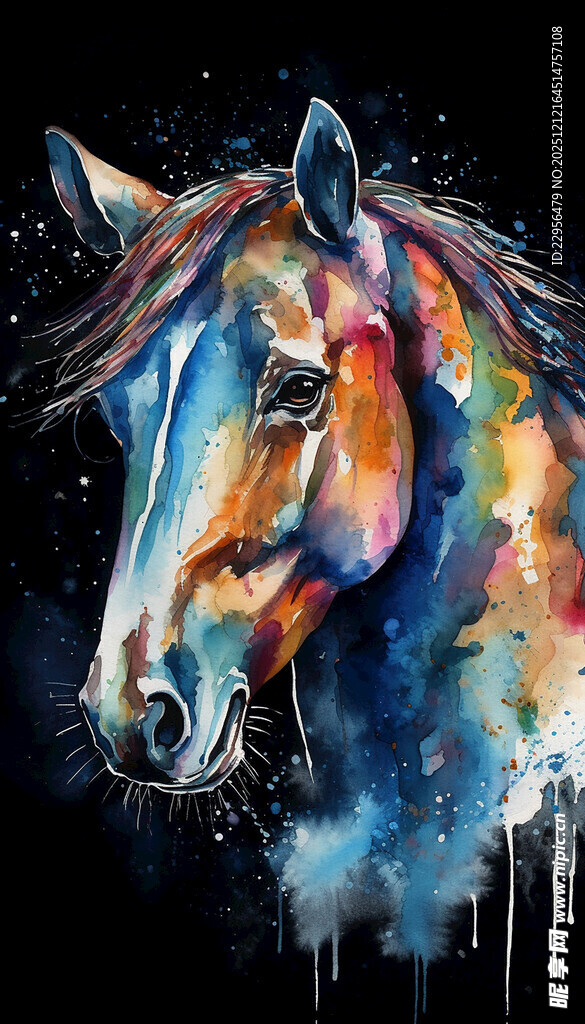 多彩水彩绘骏马