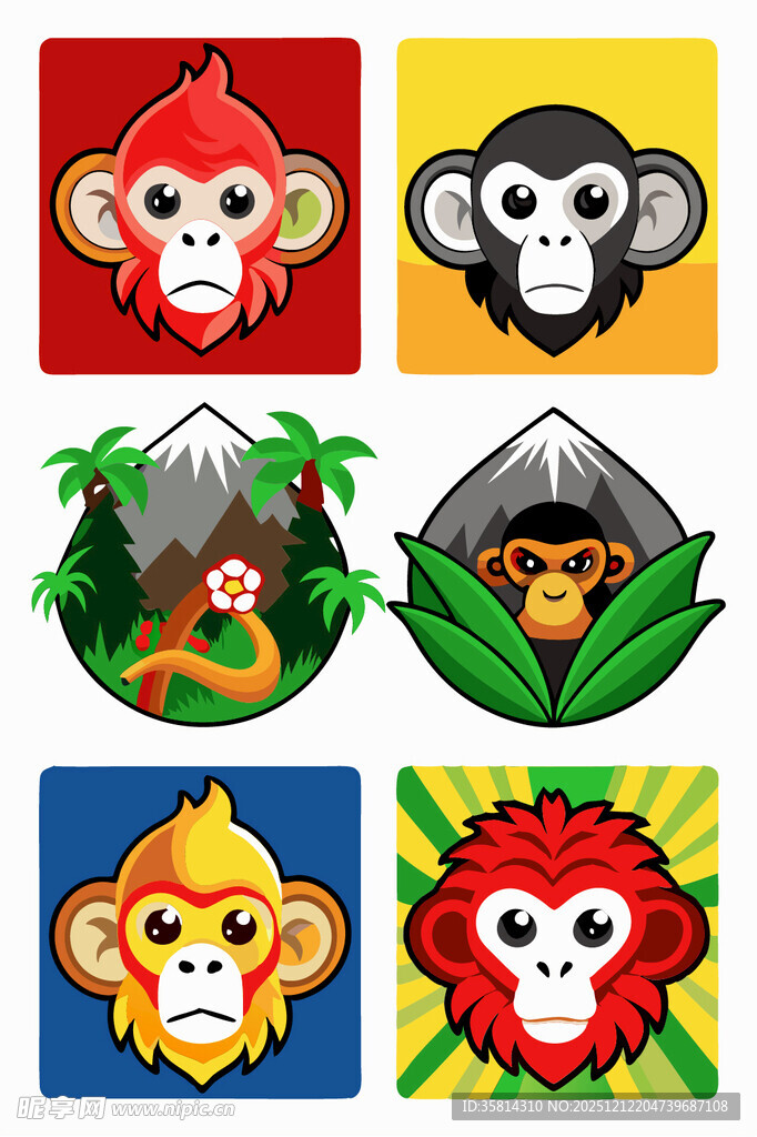 多彩猴子图标集合