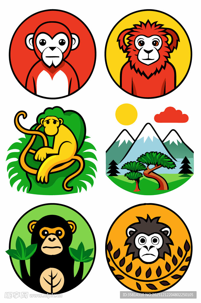 动物主题圆形插画图案