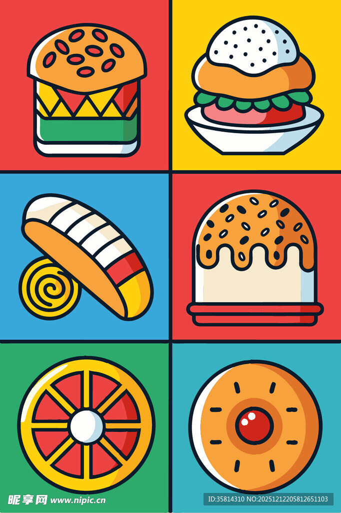 多彩美味糕点与水果图标