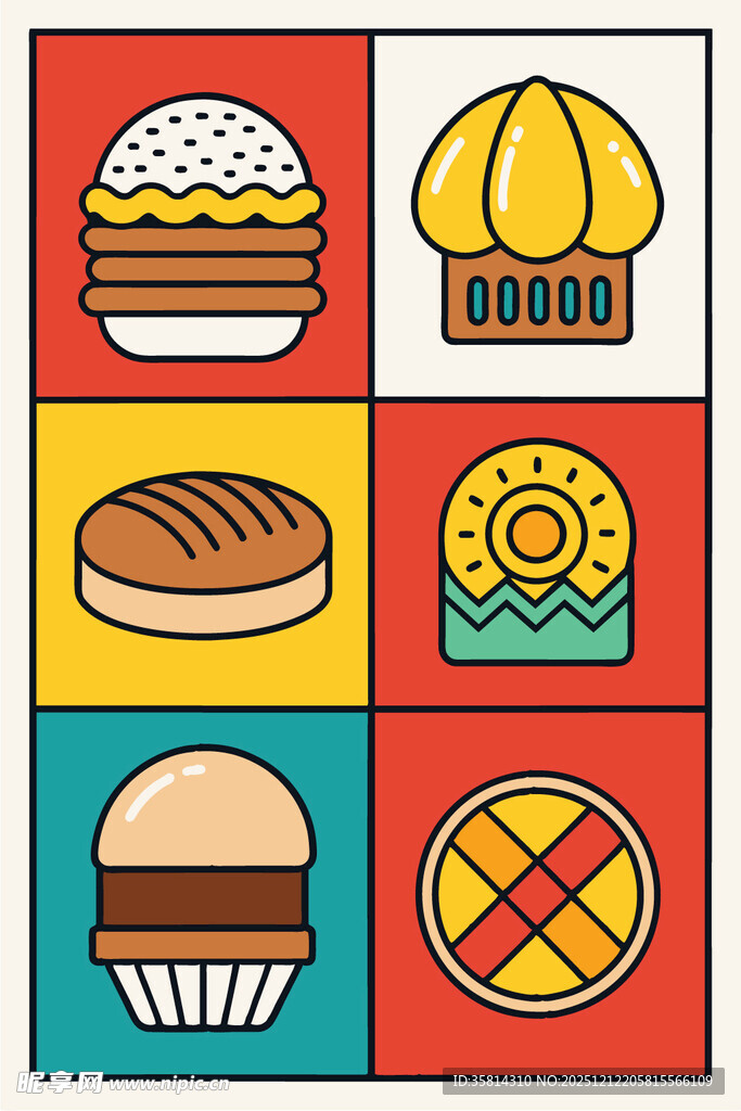 多彩美味烘焙食品图标集