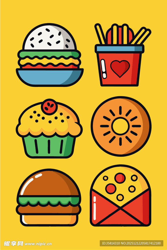 多彩美味的卡通快餐图标