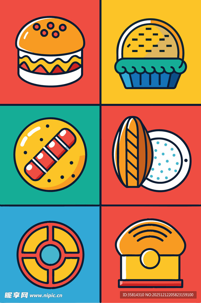 多彩美味的各类食物图标