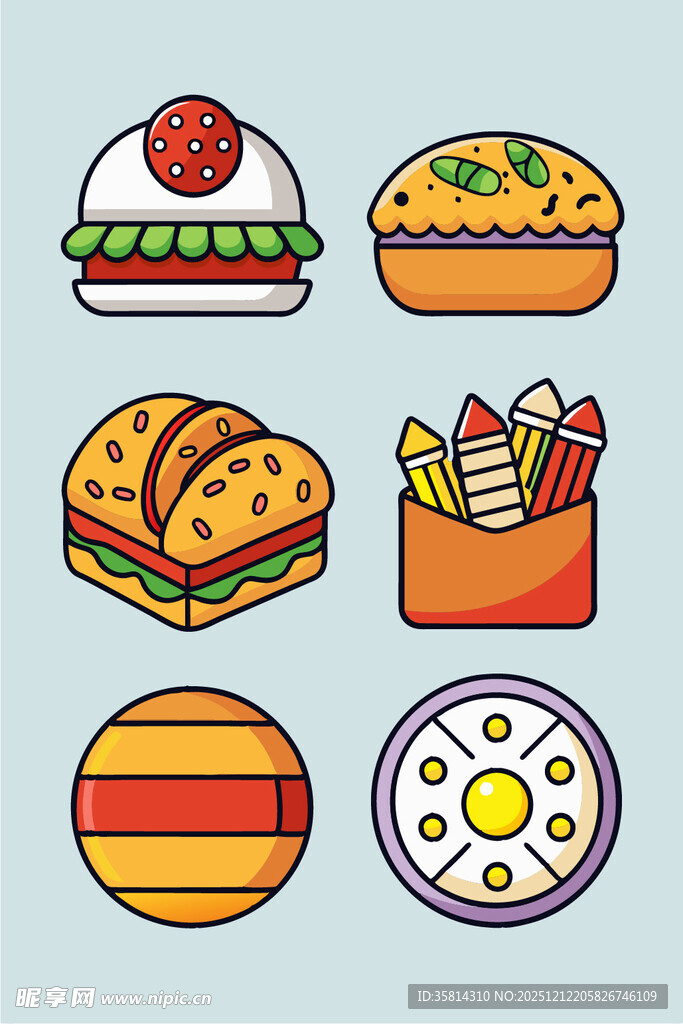 多样美味快餐图标集合