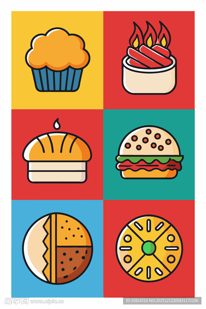 多彩美味的各式食物图标