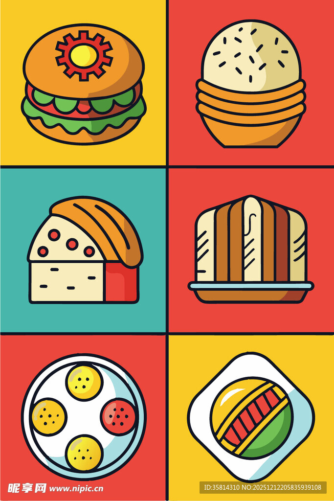 多彩美味食物图标集合