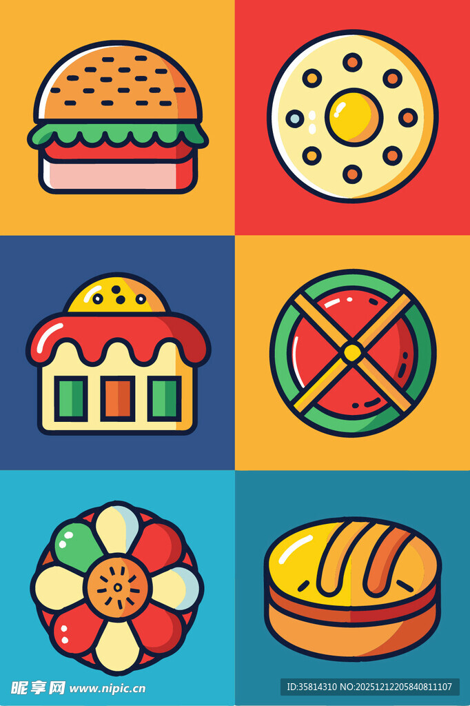 多彩美味的各类食物图标