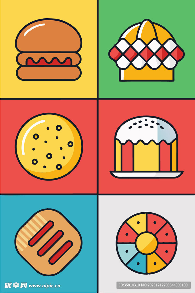 多彩美味的各式食物图标