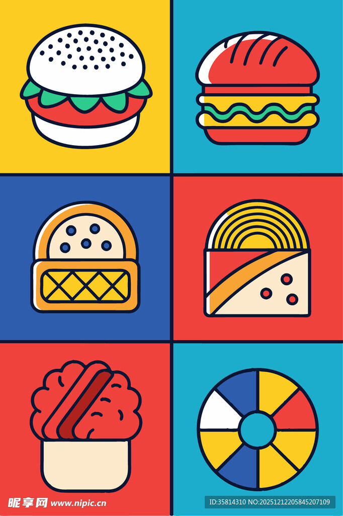 多彩快餐图标集合