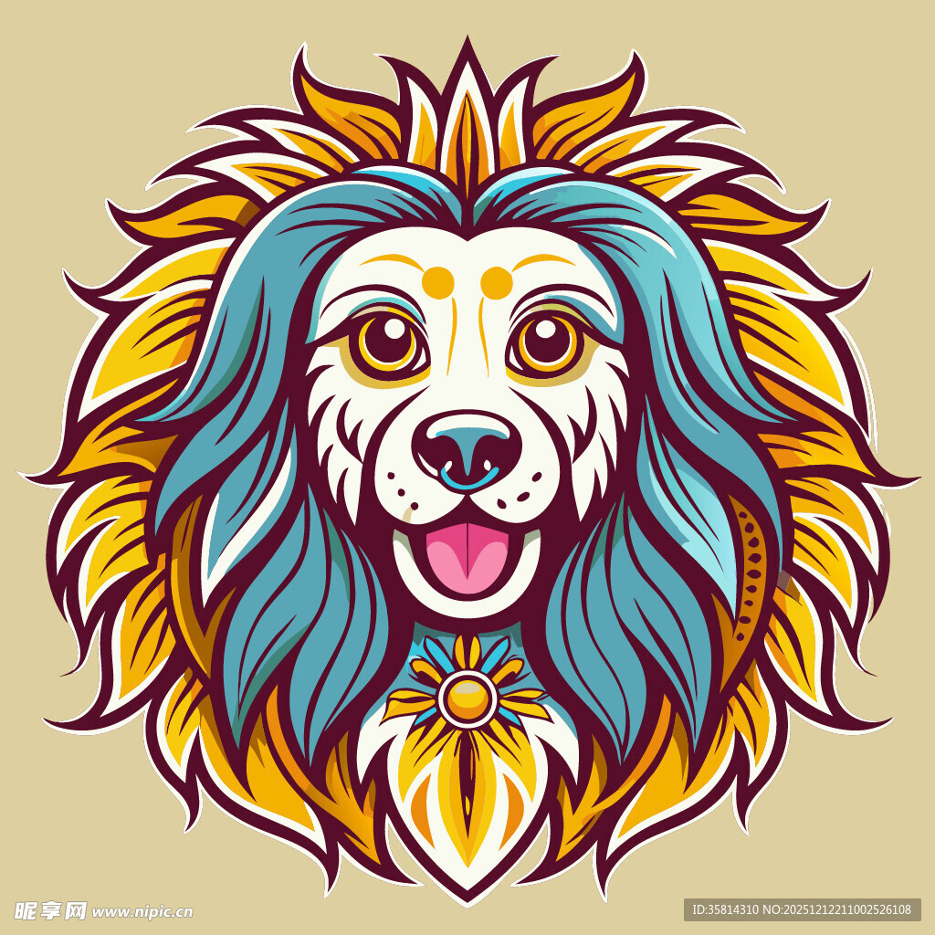 彩色长毛狗卡通头像