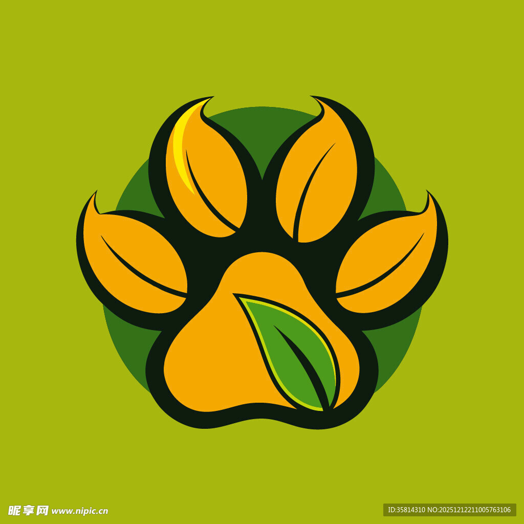 爪印绿叶标志设计