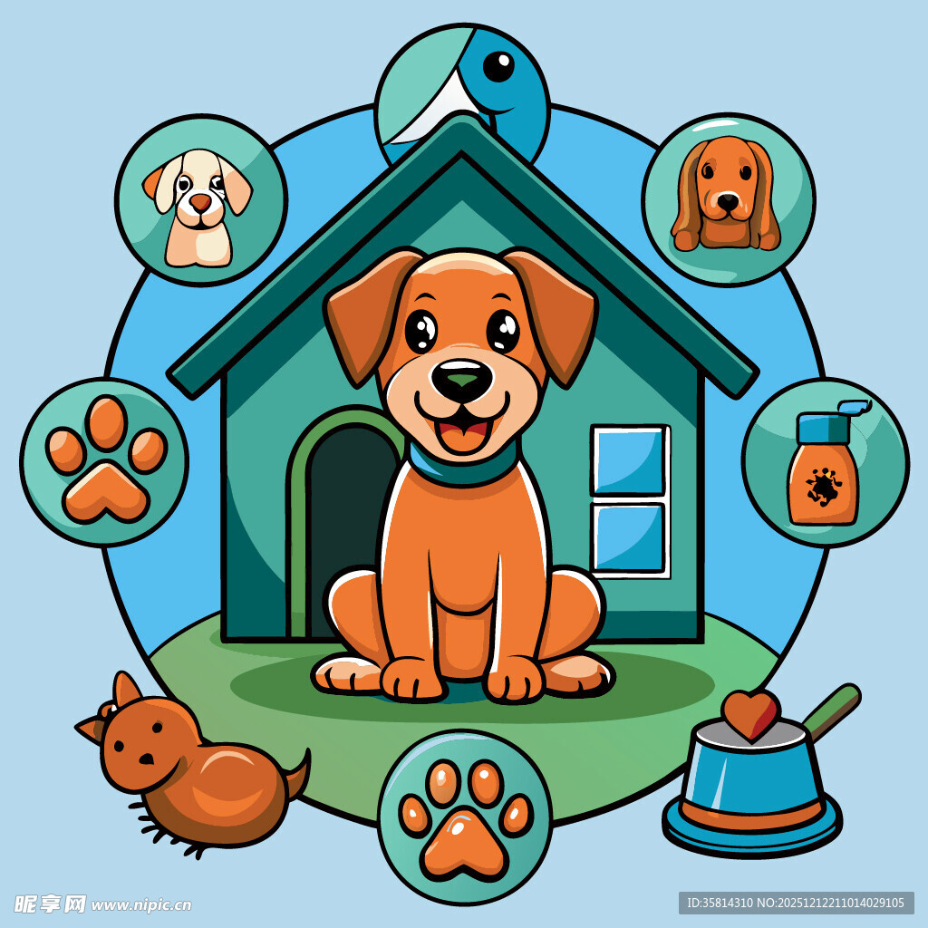 可爱小狗与宠物元素插画