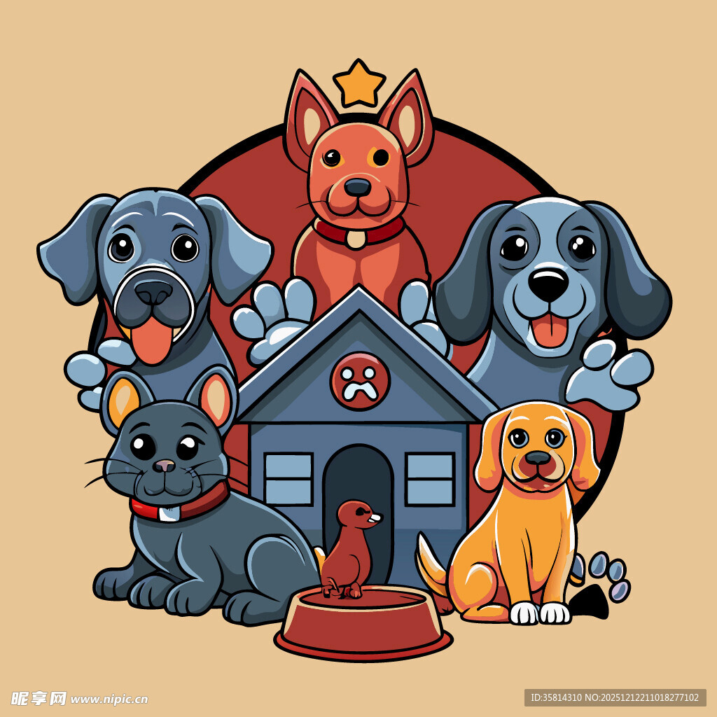 可爱汪星人齐聚小屋