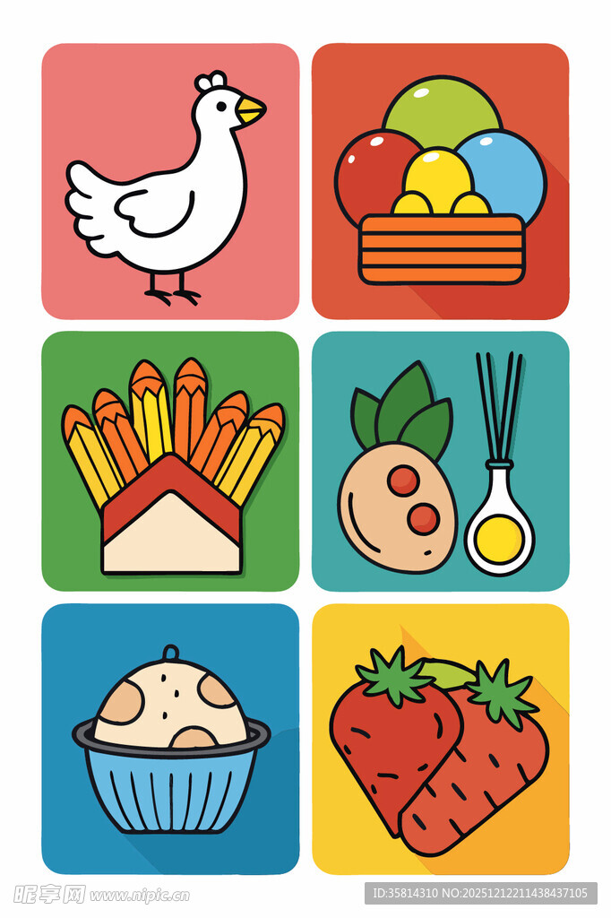 多彩食物与动物图标集合