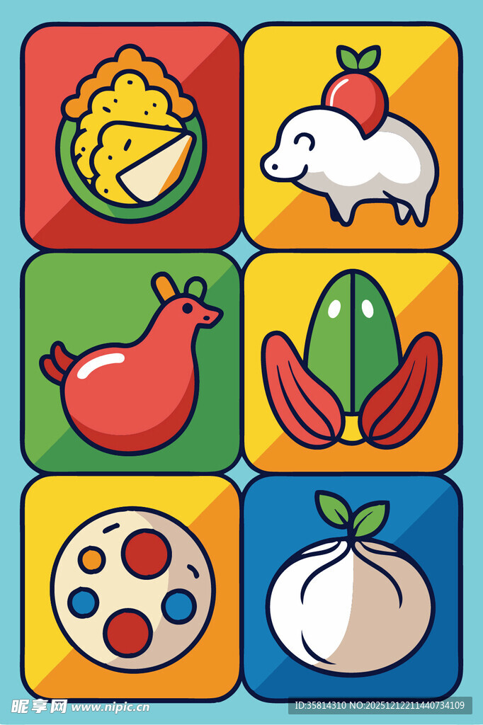 多彩卡通食物与绘画元素