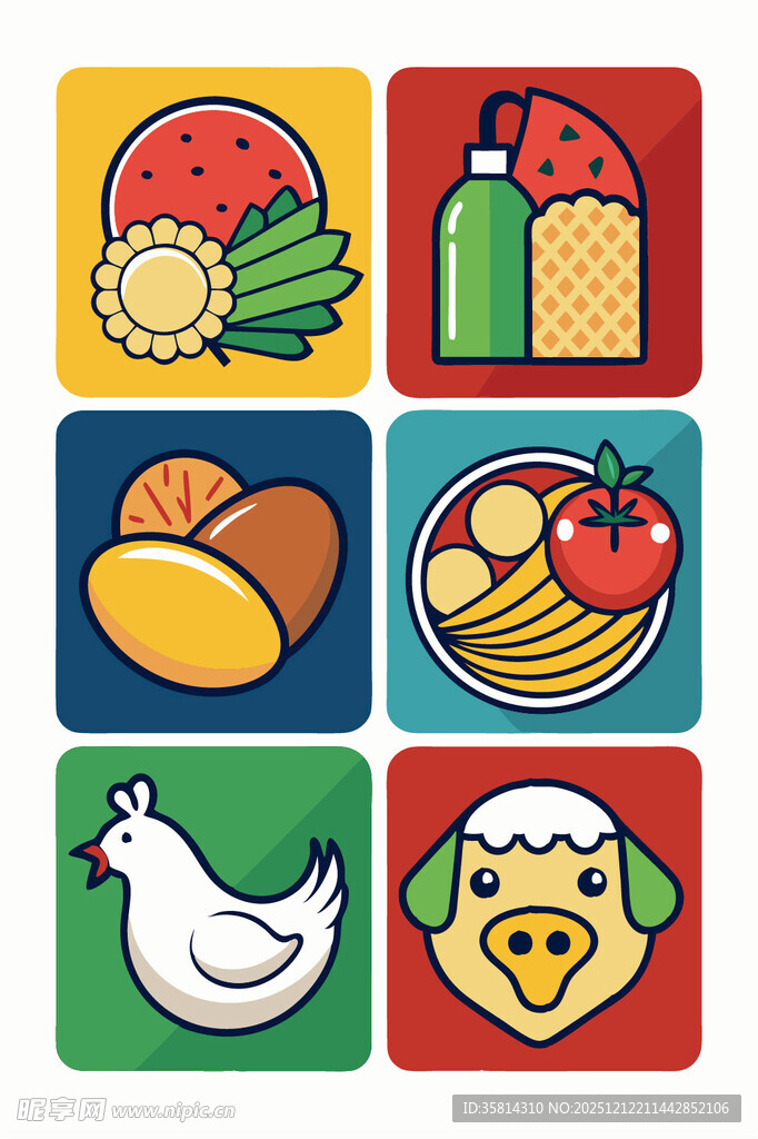 多彩食物与动物图标集合