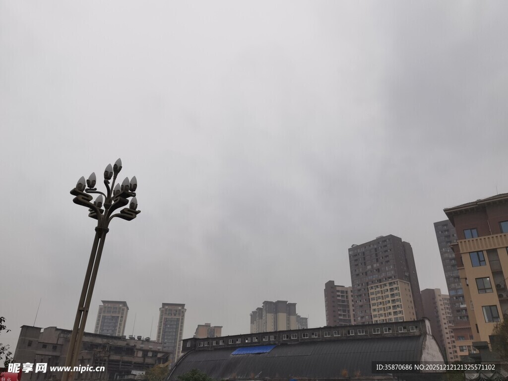 城市阴天景象中的独特路灯