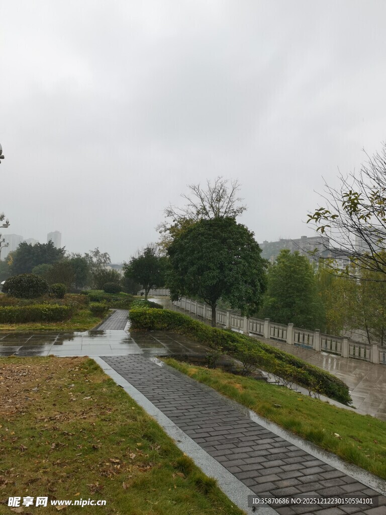 雨中园林小径景观