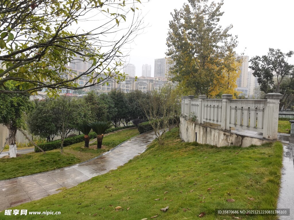 秋日公园幽静小径景色