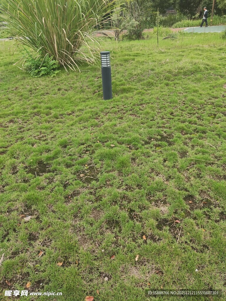 户外草地中的黑色柱状物