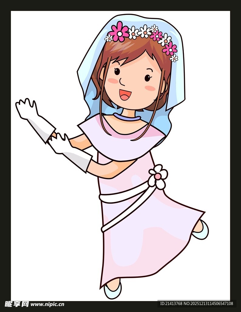 可爱新娘扮相的卡通女孩