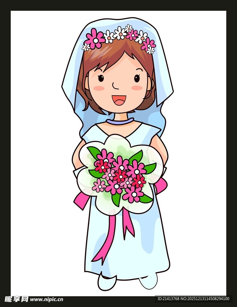 可爱新娘手持鲜花