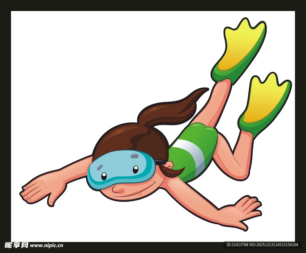 女孩潜水装备游泳姿态图