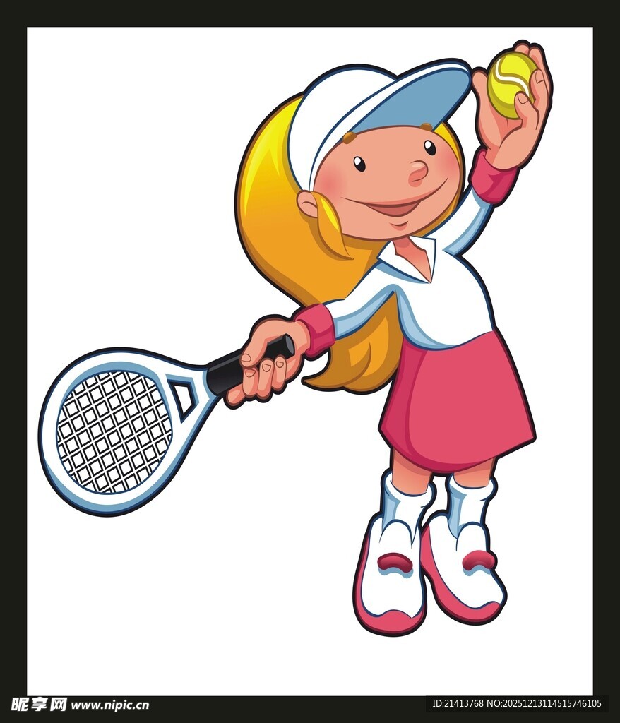 可爱女孩手持网球拍与球