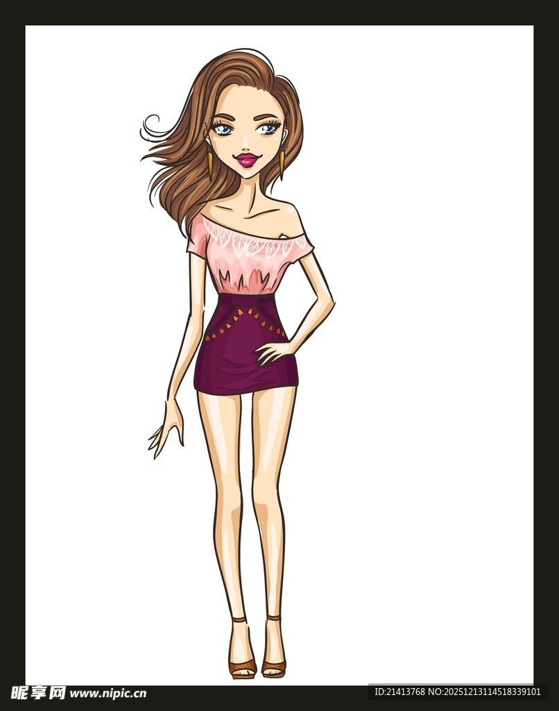 时尚少女穿搭手绘形象