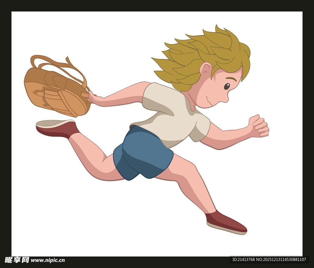 奔跑的男孩与手中篮子