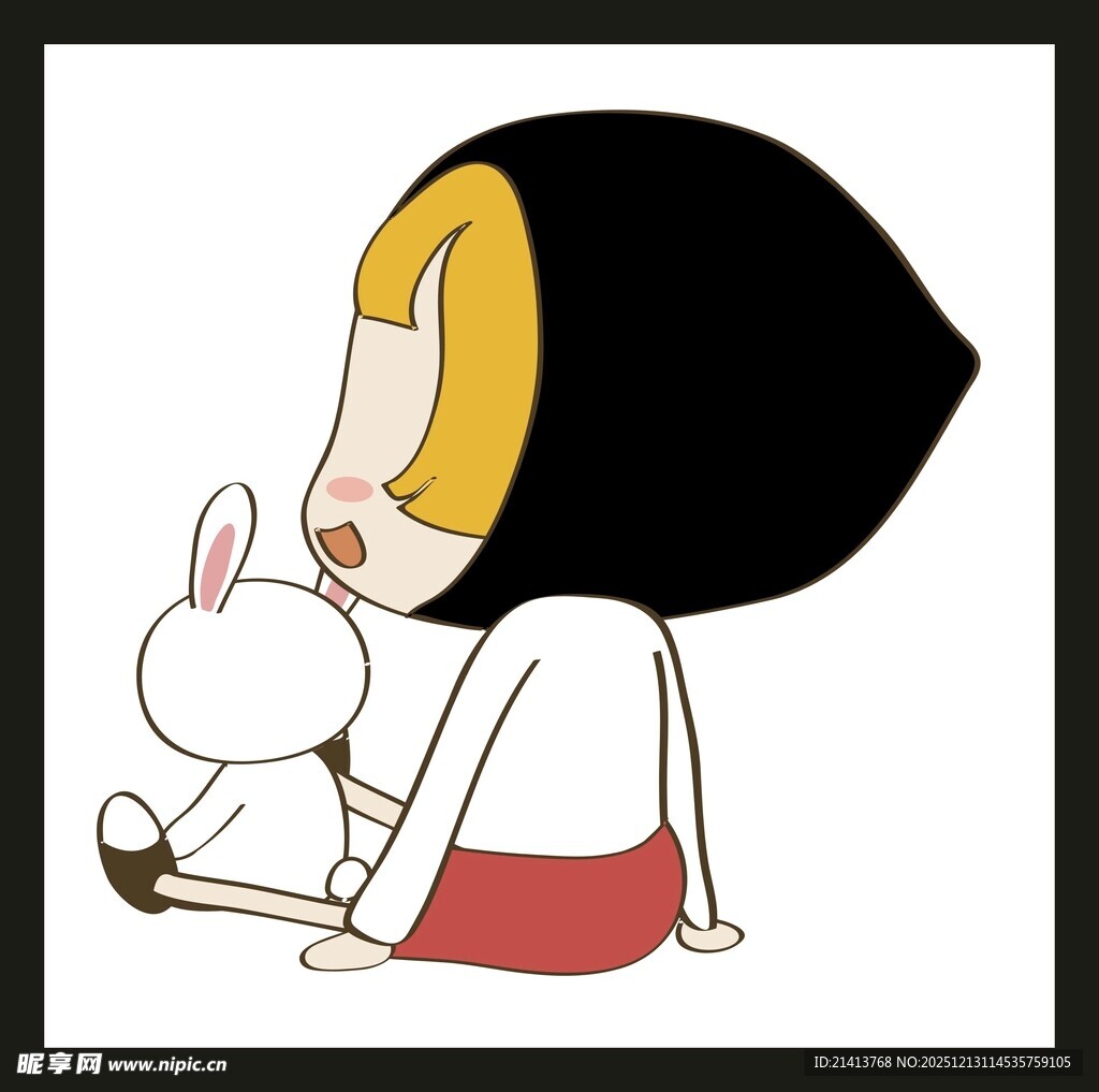 女孩与白兔的温馨画面