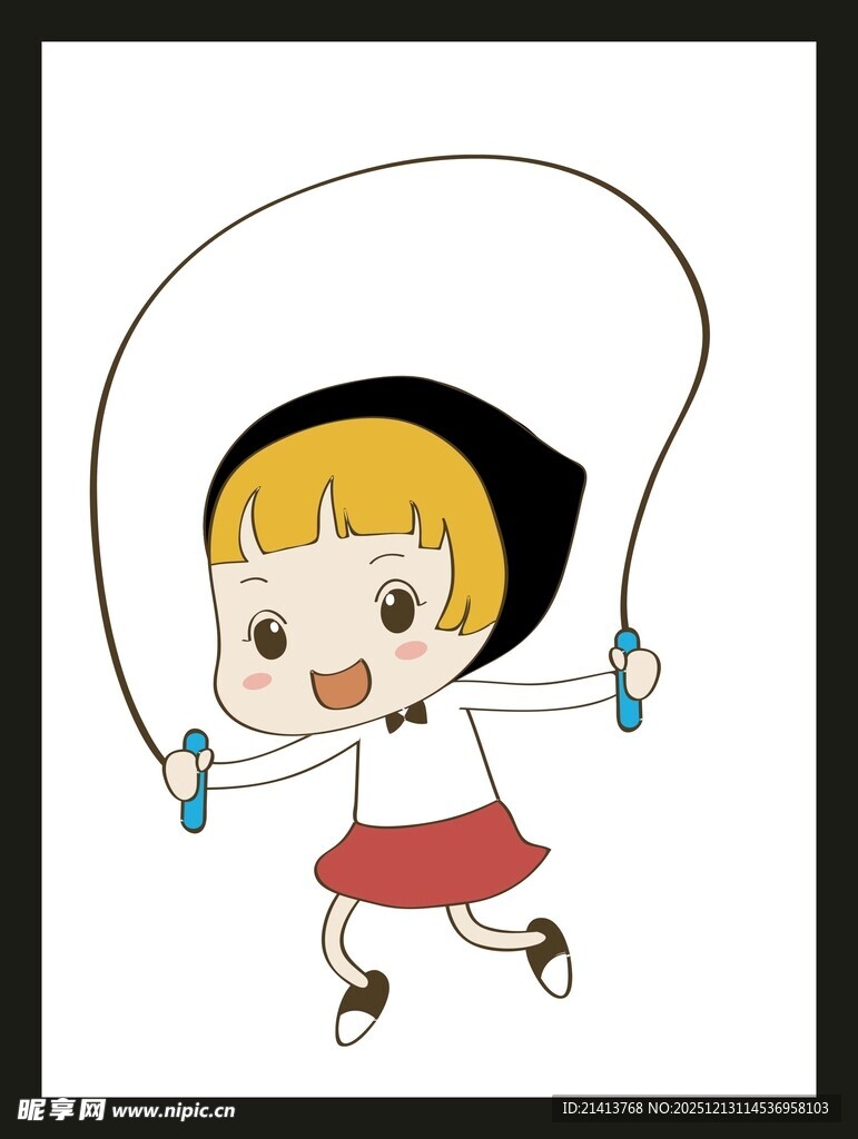 小女孩欢快跳绳瞬间