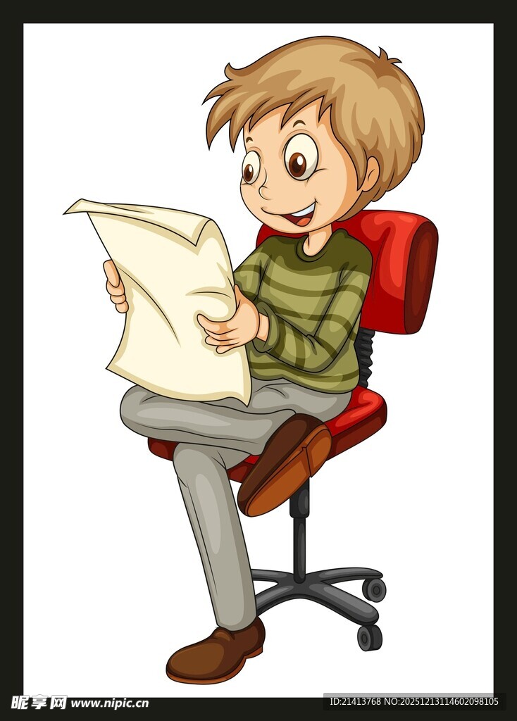 男孩坐椅专注看纸张