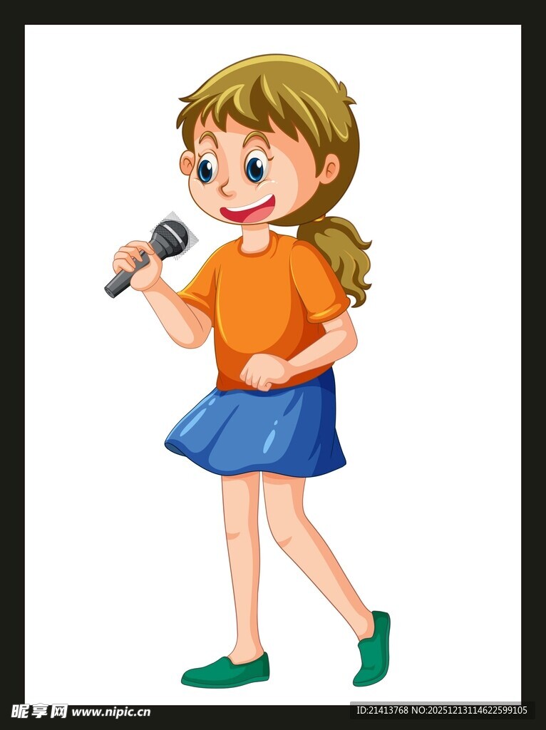 女孩手持麦克风唱歌