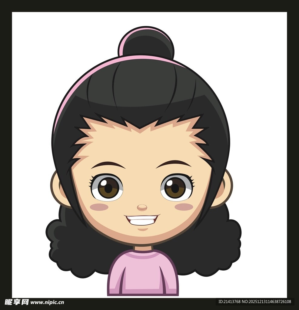 可爱扎发女孩卡通形象