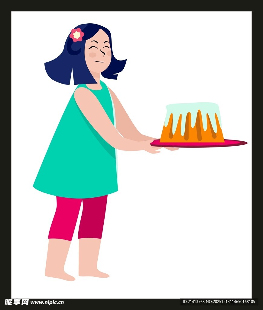 女孩端着美味蛋糕