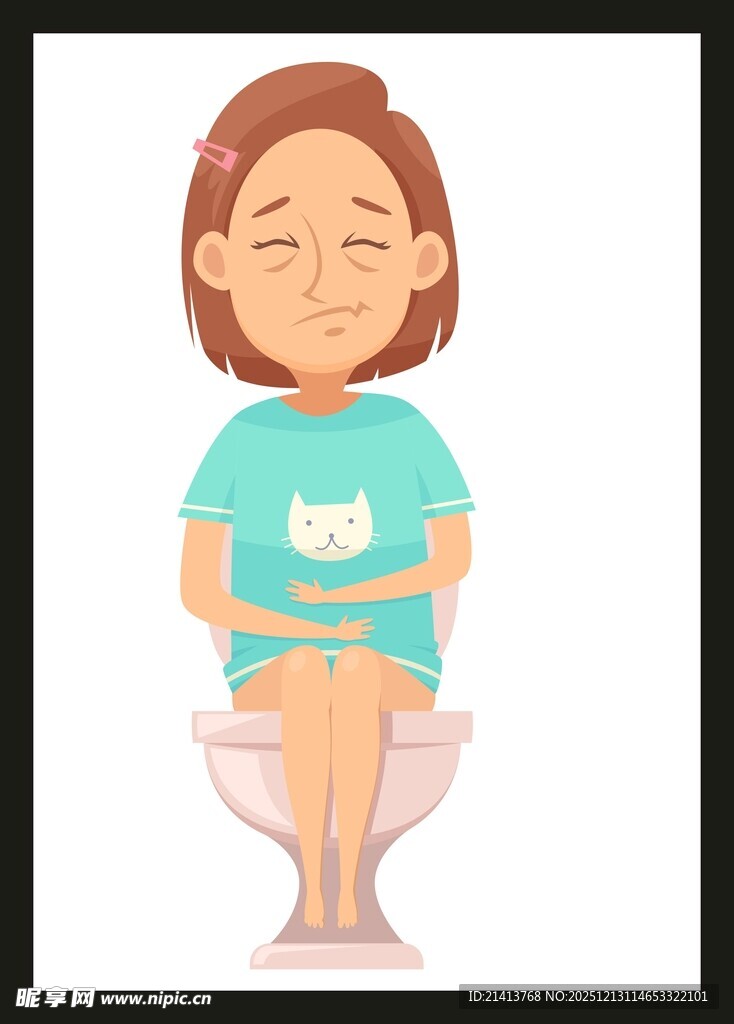 女孩坐在马桶上放松