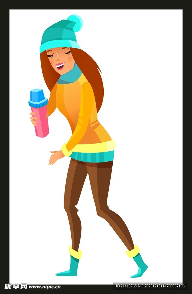 冬日时尚女孩手持热饮