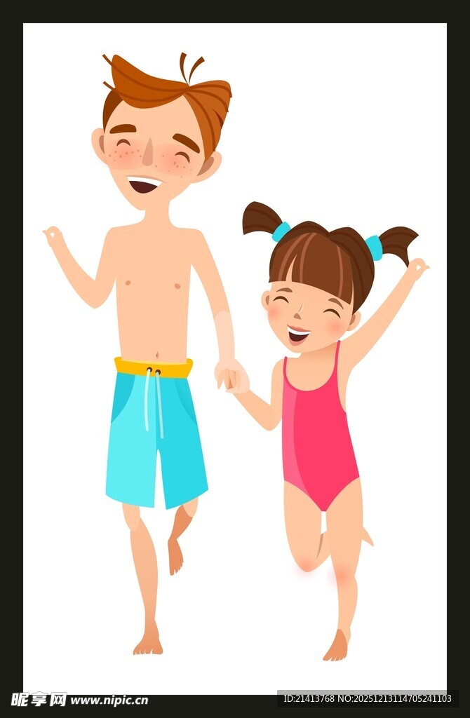 兄妹欢乐泳装出行