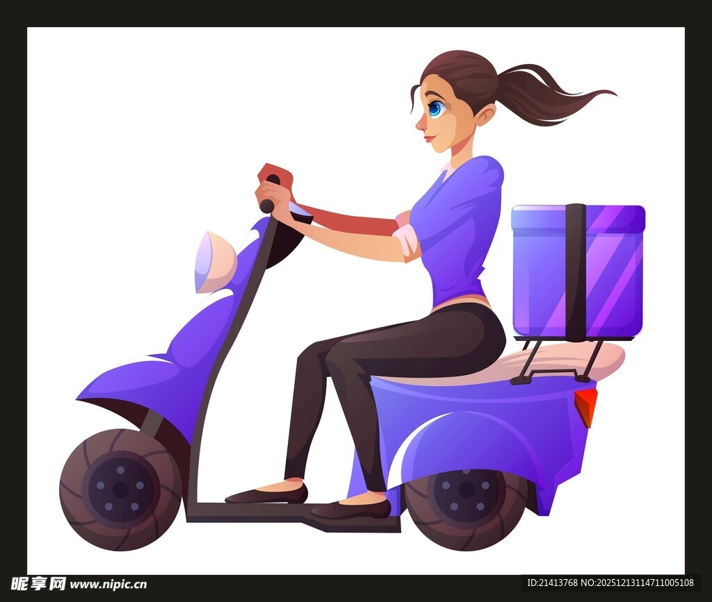 骑电动车送货的女性