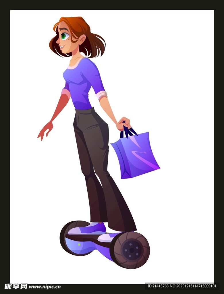 女子骑平衡车购物