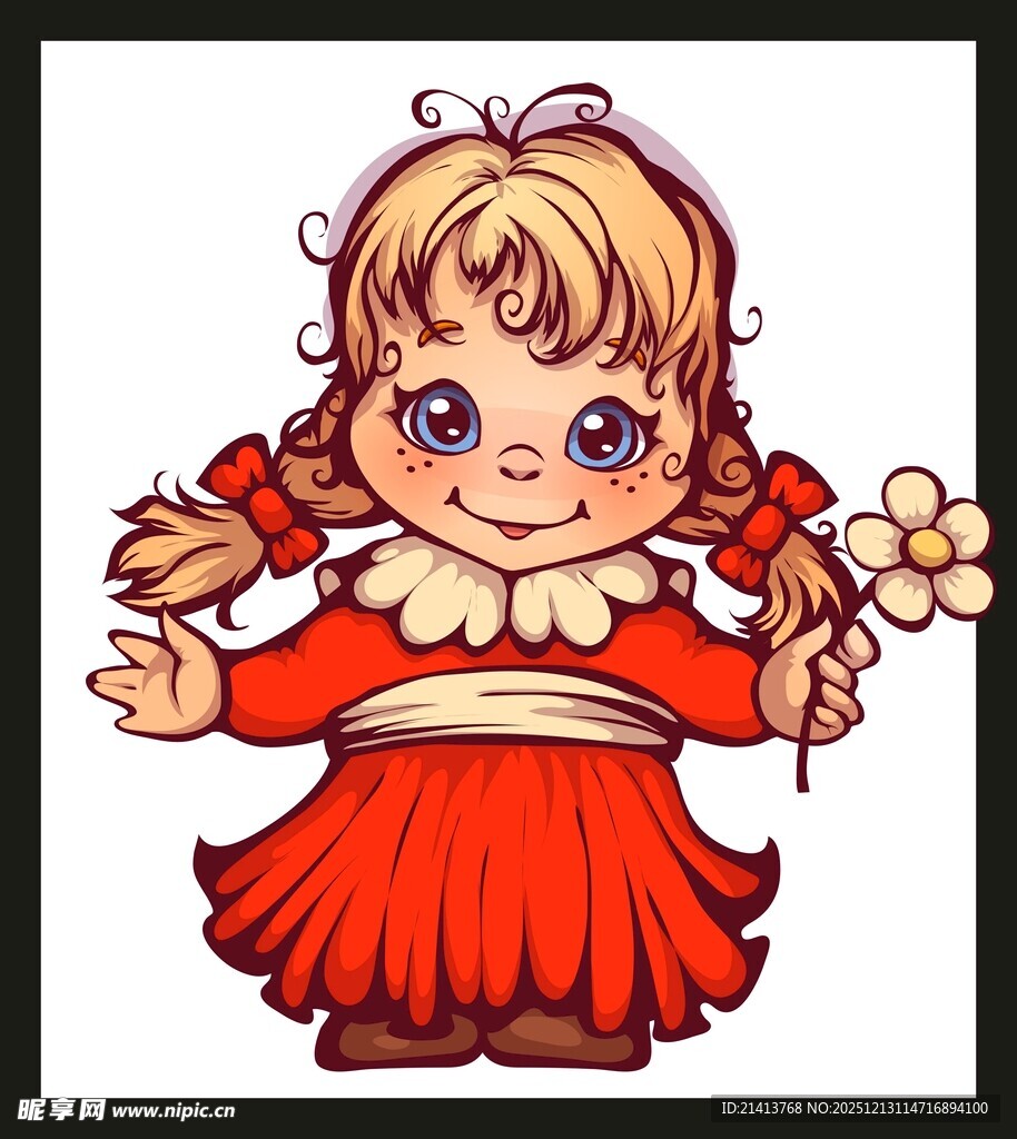 穿红裙的可爱双马尾女孩