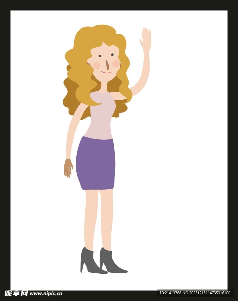 挥手的卷发时尚女士