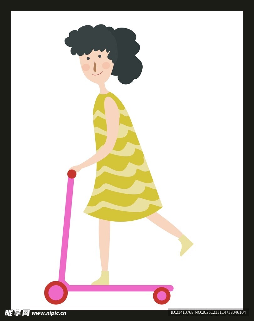 女孩骑粉色滑板车玩耍