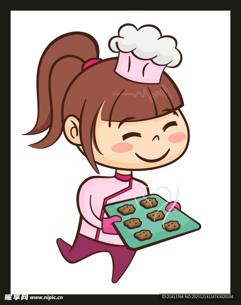 快乐小厨师端着饼干奔跑